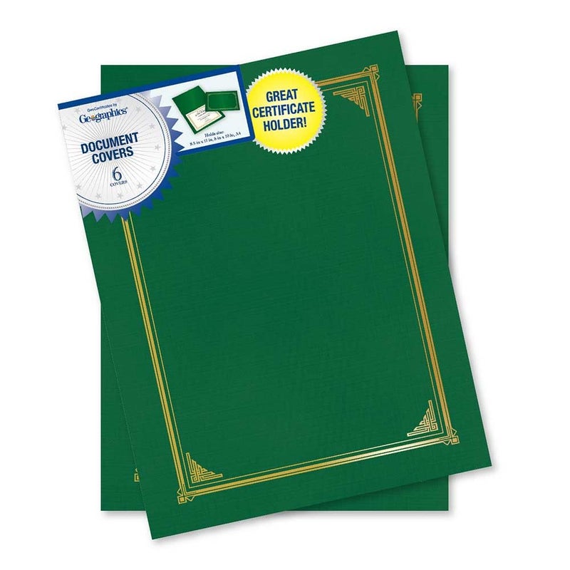 Geographics Classic Linen Green Certificate Holders with Gold Foil Border, 9.75" x 12.5", Pack of 6 â€“ Premium Document Covers for Awards, Diplomas & Certificates - Image 3